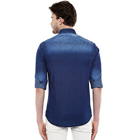 Dennis Lingo Men's Denim Dark Blue Solid Casual Shirt C502_Darkblue_L