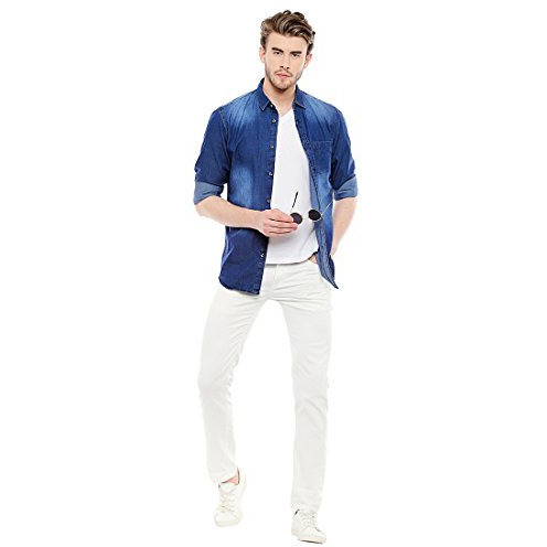 Dennis Lingo Men's Denim Dark Blue Solid Casual Shirt C502_Darkblue_L