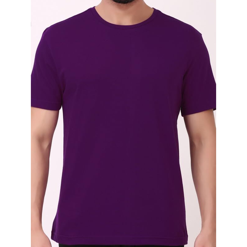 Ghumakkad Half Sleeve Round Neck Cotton Plain Regular Fit T Shirt For Men & Women (Large, Deep Purple)