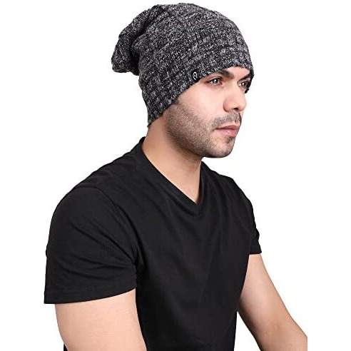 Coreteq Unisex Melange Long Slouchy Woollen Beanie Winter Cap (Classic Grey, Free Size, Pack Of 1)