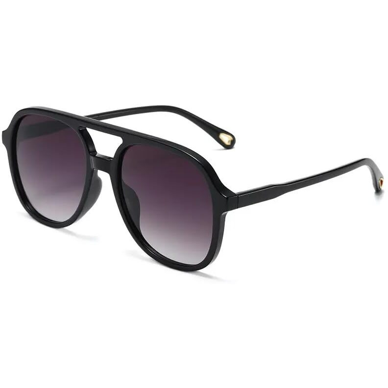 Huvora Retro Polarized Aviator Sunglasses For Women Men Classic 70S Vintage Trendy Square Aviators (Black/Black)