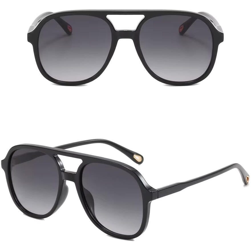 Huvora Retro Polarized Aviator Sunglasses For Women Men Classic 70S Vintage Trendy Square Aviators (Black/Black)