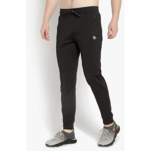John Ally Jogger Trackpant For Men With Two Zipper Pockets And Premium Fabric. Sweat Wicking, Stretchable For Gym, Yoga, Training, Sports, Running And Casual Wear. (Jet Black - L)