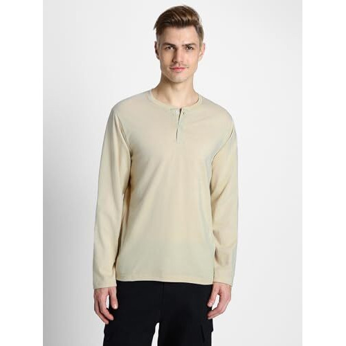 Veirdo Pure 100% Cotton Regular Fit Solid Plain Henley Neck Full Sleeve T-Shirt For Men & Boys (Po2_Hnly_13Sw_17Cr_Xxl)