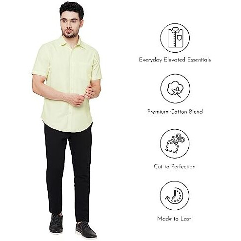 Markrich Men's Solid Formal Shirt||Slim Fit Solid Half Sleeve Shirt||Buttoned Single Pocket Design||Half Sleeve Formal Shirt||Cotton Blend Solid Shirt Crafted With Comfort Fit For Everyday Wear||