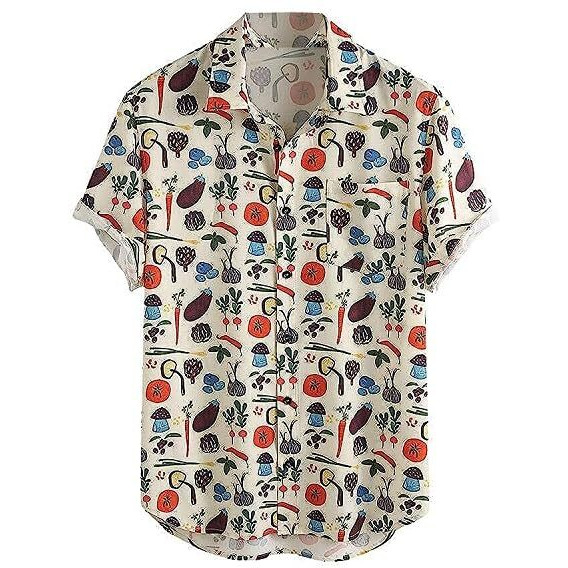 Lookmark Men's Poly Cotton Digital Printed Half Sleeve Shirt(Printed Shirt Veg-M) Cream