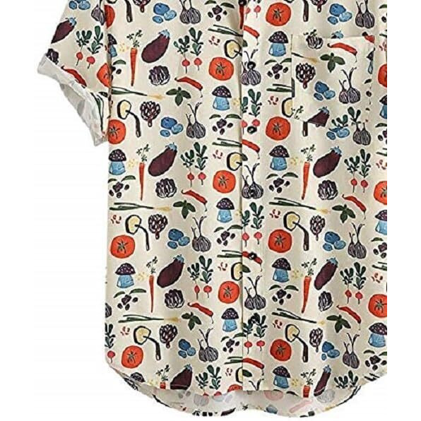 Lookmark Men's Poly Cotton Digital Printed Half Sleeve Shirt(Printed Shirt Veg-M) Cream