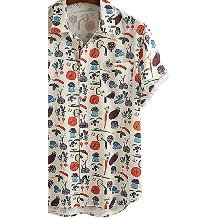 Lookmark Men's Poly Cotton Digital Printed Half Sleeve Shirt(Printed Shirt Veg-M) Cream