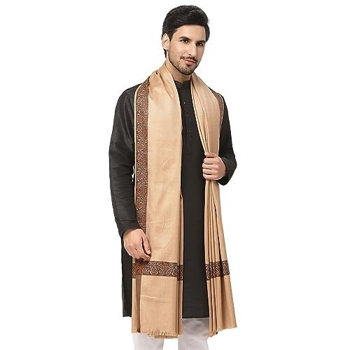 Weavers Villa Men's Woven Border Beige Woolen Lohi/Shawl (Beige), 125Cm X 250Cm