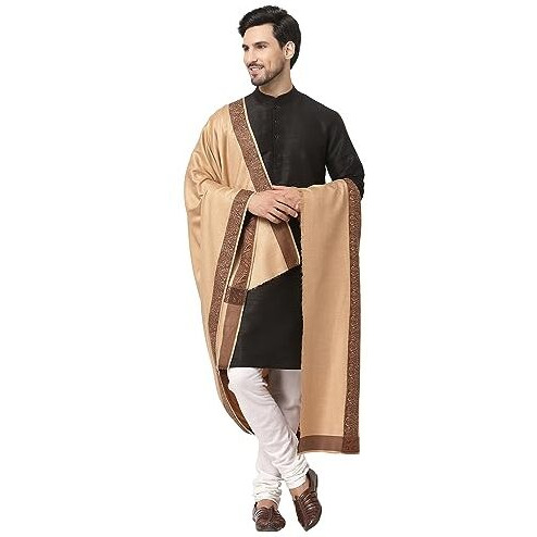 Weavers Villa Men's Woven Border Beige Woolen Lohi/Shawl (Beige), 125Cm X 250Cm