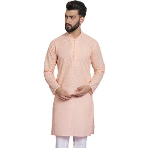 Sojanya (Since 1958 Ethnic Motifs Embroidered Thread Work Pure Cotton Peach Straight Only Kurta