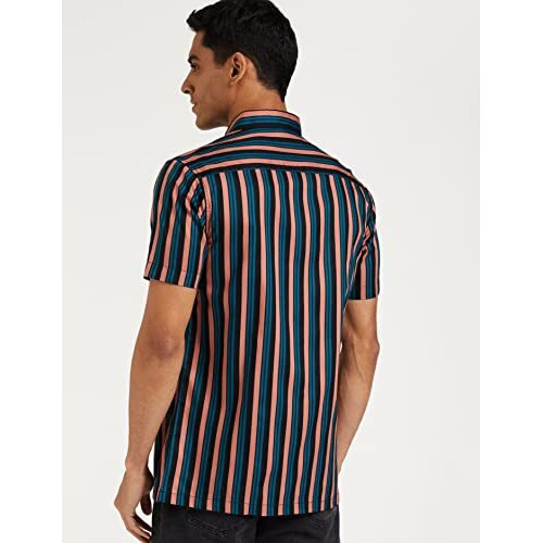 Amazon Brand - Inkast Men's Cotton Striped Slim Shirt (Ik-S22-Cs-04_Black-Muted Stripe M)