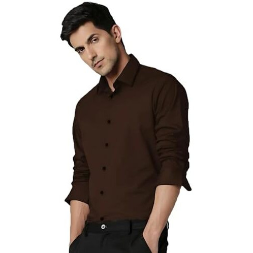 Spinify Men's Solid Regular Fit Shirt (804 Coffee (Xl)