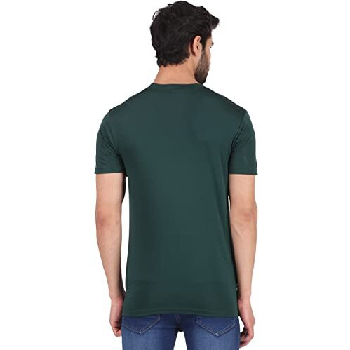 London Hills Men Polyester Printed Round Neck Green Half Sleeve Slim Fit T-Shirt, Medium