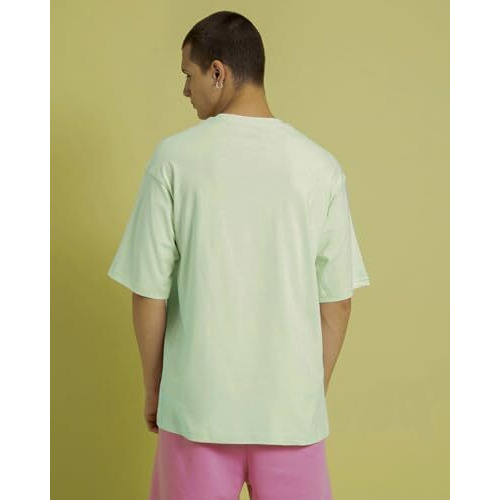 Bewakoof Men's Watching You Change Colours Graphic Printed 100% Cotton T-Shirt - Oversized Fit, Round Neck, Half Sleeves_592039_Green_2Xl