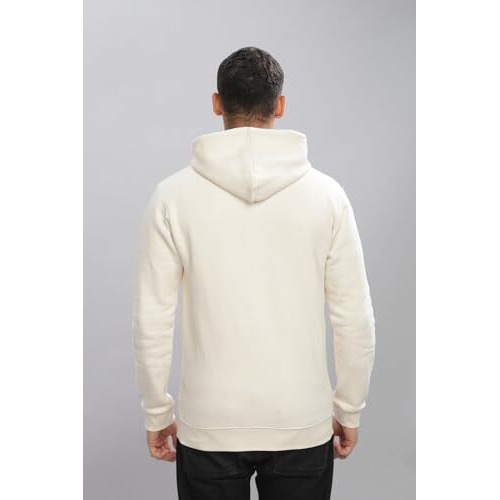 Adro Men's Cotton Neck Hooded Sweatshirt (Zhh-24-Pln-Ws_White Sand