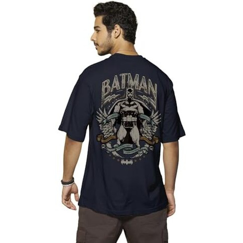 Bewakoof X Official Dc Comics Merchandise Men's The Dark Knight Graphic Printed 100% Cotton T-Shirt - Oversized Fit, Round Neck, Half Sleeves