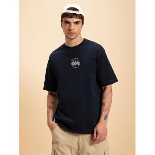 Bewakoof X Official Dc Comics Merchandise Men's The Dark Knight Graphic Printed 100% Cotton T-Shirt - Oversized Fit, Round Neck, Half Sleeves