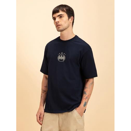 Bewakoof X Official Dc Comics Merchandise Men's The Dark Knight Graphic Printed 100% Cotton T-Shirt - Oversized Fit, Round Neck, Half Sleeves