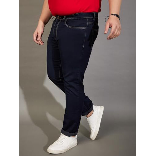Bigbanana Plus Size Men's Regular Fit Tinted Wash Jeans (Ruther,Navy,7Xl)