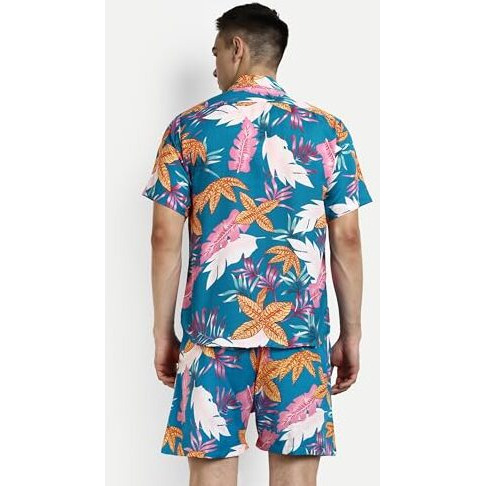 Greciilooks Mens Rayon Floral Pajama Set Regular Fit Pajama Set (Blue, Medium)