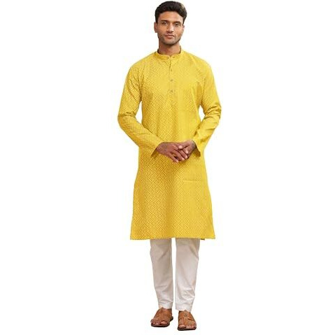 Be Active Men's Cotton Regular Kurta Size Xl (C-399-2_Yellow)