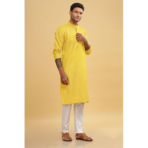 Be Active Men's Cotton Regular Kurta Size Xl (C-399-2_Yellow)