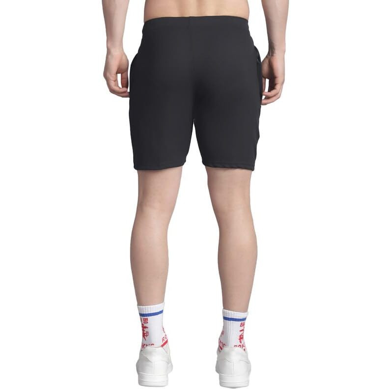 Mack Jonney Solid Black Regular Fit Polyster Lycra Shorts For Men