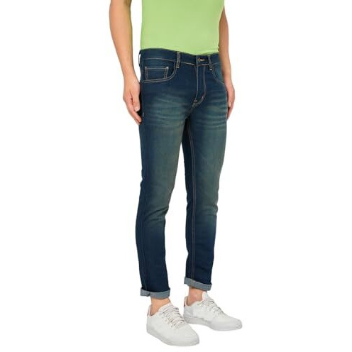 Ben Martin Men's Slim Fit Stylish Stretchable 36 Size Green Cotton Denim Jeans Pant For Men, Jj3-4