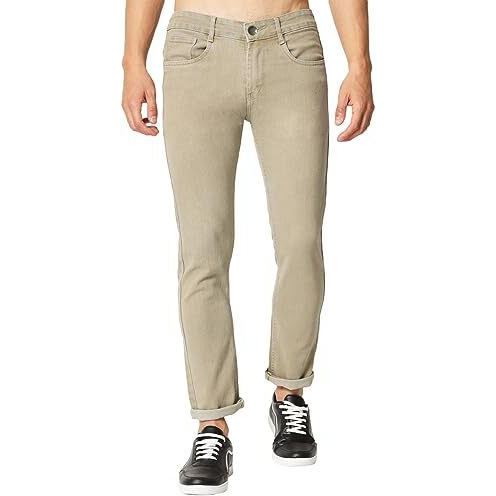 Kargeens Men's Jeans Pant Slim Fit Stretchable Casual Wear Low Rise Cotton Blend Denim (Raj7001_Beige_34)