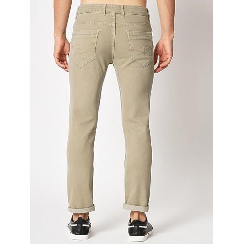 Kargeens Men's Jeans Pant Slim Fit Stretchable Casual Wear Low Rise Cotton Blend Denim (Raj7001_Beige_34)