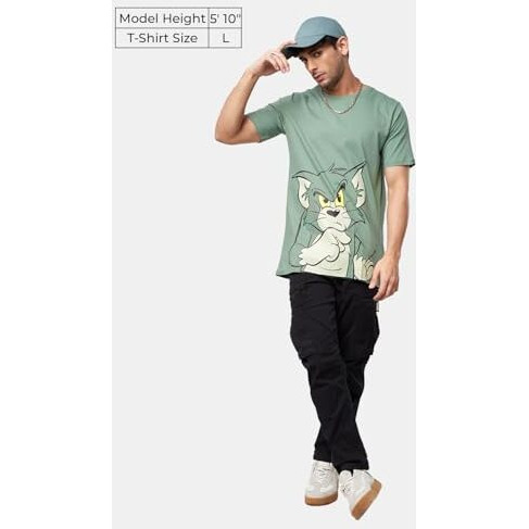 The Souled Store Men Official Tom And Jerry Thinking Tom Green Cotton T-Shirts