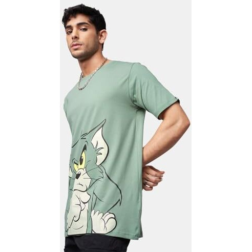 The Souled Store Men Official Tom And Jerry Thinking Tom Green Cotton T-Shirts