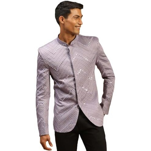 Vastramay Men's Purple Viscose Jodhpuri | Mirror Work Embellished Viscose Jodhpuri Coat For Men