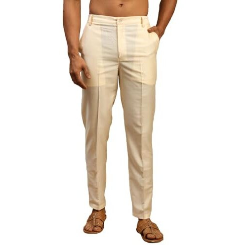 Vastramay Men's Cream Viscose Pant Style Pyjama