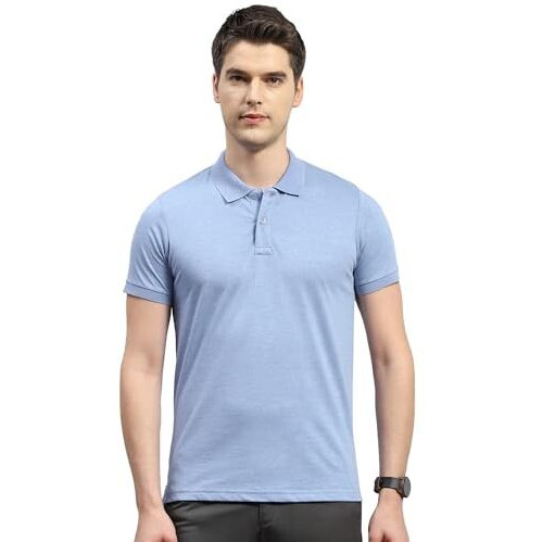 Monte Carlo Mens Sky Blue Solid Polo Neck Half Sleeve Slim Fit T-Shirt (22403651-14-40)
