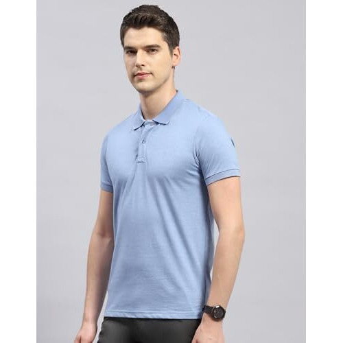 Monte Carlo Mens Sky Blue Solid Polo Neck Half Sleeve Slim Fit T-Shirt (22403651-14-40)