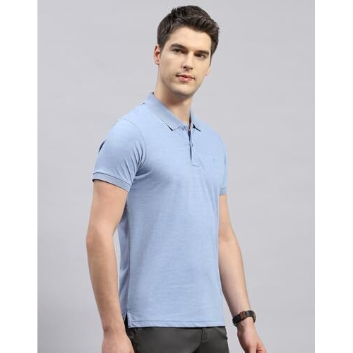 Monte Carlo Mens Sky Blue Solid Polo Neck Half Sleeve Slim Fit T-Shirt (22403651-14-40)