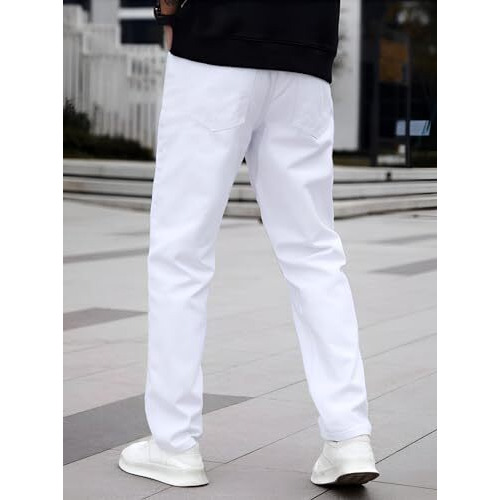 Ben Martin Men's Slim Fit Stretchable 32 Size White Cotton Denim Mid Rise Jeans Pant For Men, Jj3-23