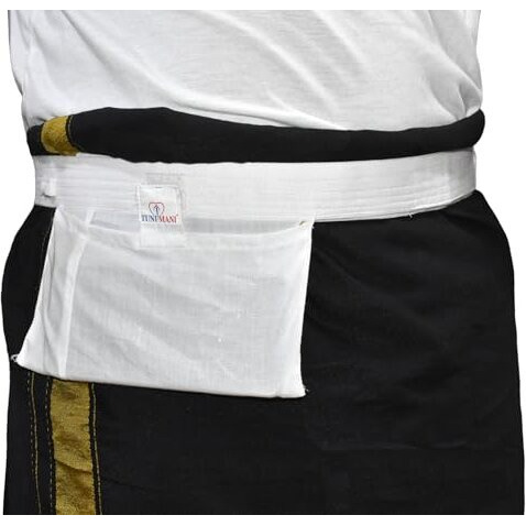 Tuni Mani Men's Apparel/Dhoti Belt With Welcro Sticker With Pocket/Pouch, 1.4Meter X 1.5Inches (Pack Of 2) White