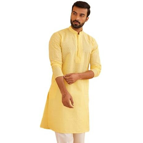 Sojanya (Since 1958 Festive Heritage Elegant Chikankari Yellow Kurta For Men