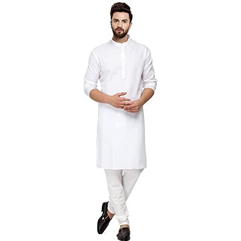 Ashtang Men's Cotton Blend Solid Regular Fit Plain Kurta (Pln K Wht 42_White_Xl)