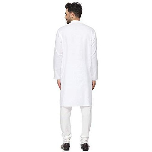 Ashtang Men's Cotton Blend Solid Regular Fit Plain Kurta (Pln K Wht 42_White_Xl)