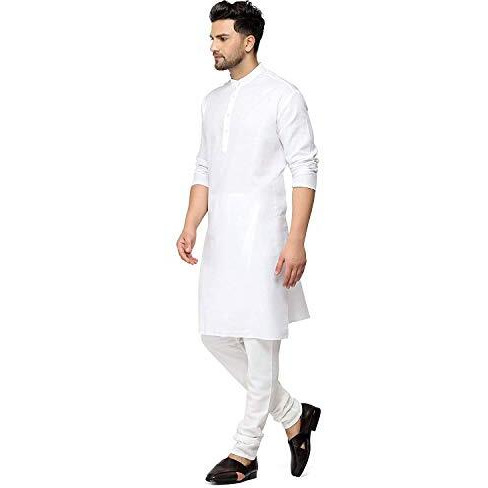 Ashtang Men's Cotton Blend Solid Regular Fit Plain Kurta (Pln K Wht 42_White_Xl)