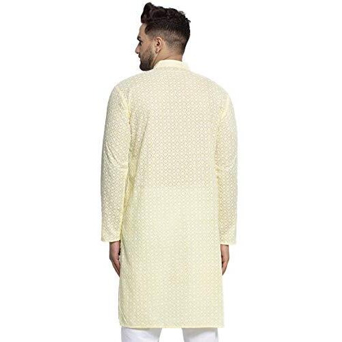 Jompers Men's Embroidered Pure Cotton Kurta. (Yellow,M)
