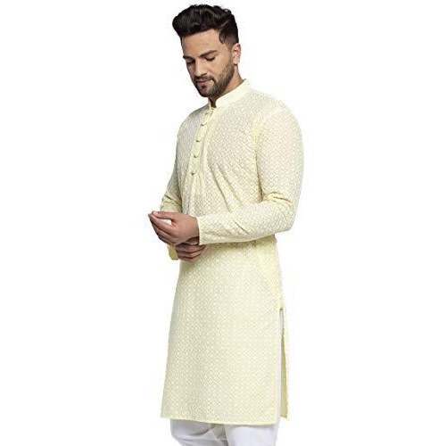 Jompers Men's Embroidered Pure Cotton Kurta. (Yellow,M)