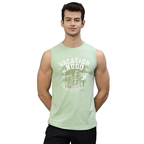Rigo Stylish Cotton Printed Vest For Men | Round Neck, Slim Fit, Sleeveless T-Shirt Vest For Man | Casual Innerwear Sando For Men & Boys - Perfect For Workouts Gym, Vacations, And Beaches Mint