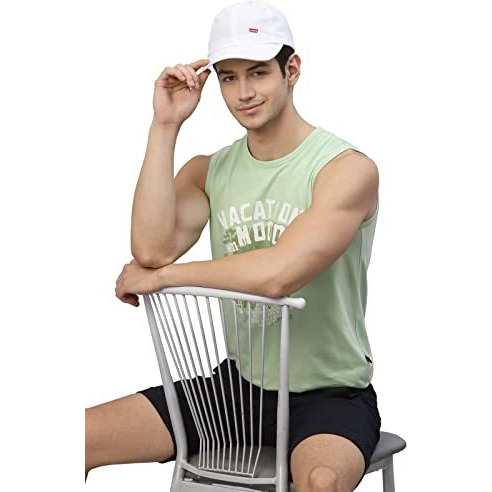 Rigo Stylish Cotton Printed Vest For Men | Round Neck, Slim Fit, Sleeveless T-Shirt Vest For Man | Casual Innerwear Sando For Men & Boys - Perfect For Workouts Gym, Vacations, And Beaches Mint