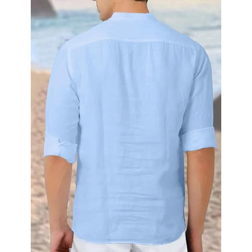 Zartha Men's Cotton Blend Casual Kurta Shirt (L, Sky Blue)