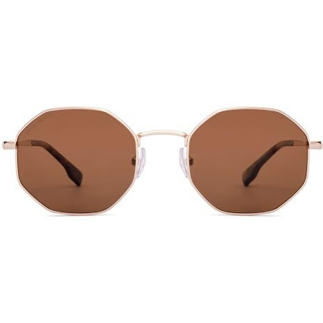 John Jacobs Gold - Brown | Full Rim Hexagonal Stylish & Premium Sunglasses | Polarized And 100% Uv Protected | Men & Women | Medium | Jj S70017